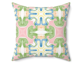 Pink, Blue, and Green Abstract Pillow | Dorm Decor for College Girls | Home and Apartment Decor | Throw Pillows for Couch