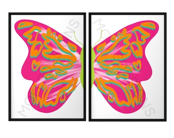 Quadro da parete Preppy Neon Split Butterfly (Download digitale), Arte da parete Preppy, Decorazione per la stanza, Stampa poster, Stampe, Preppy, Arte da parete