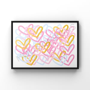 Preppy Pink, Gold, and Blue Heart Abstract (Digital Download), Preppy Wall Art, Room Decor, Poster Print, Prints, Preppy, Wall Art