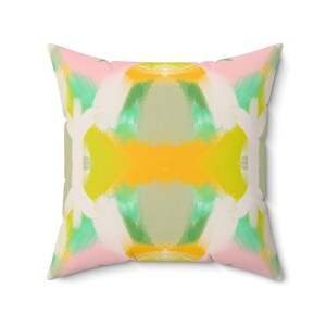 Pink, Orange, Green Mirrored Abstract Pillow | Dorm Decor for College Girls | Home and Apartment Decor | Throw Pillows for Couch