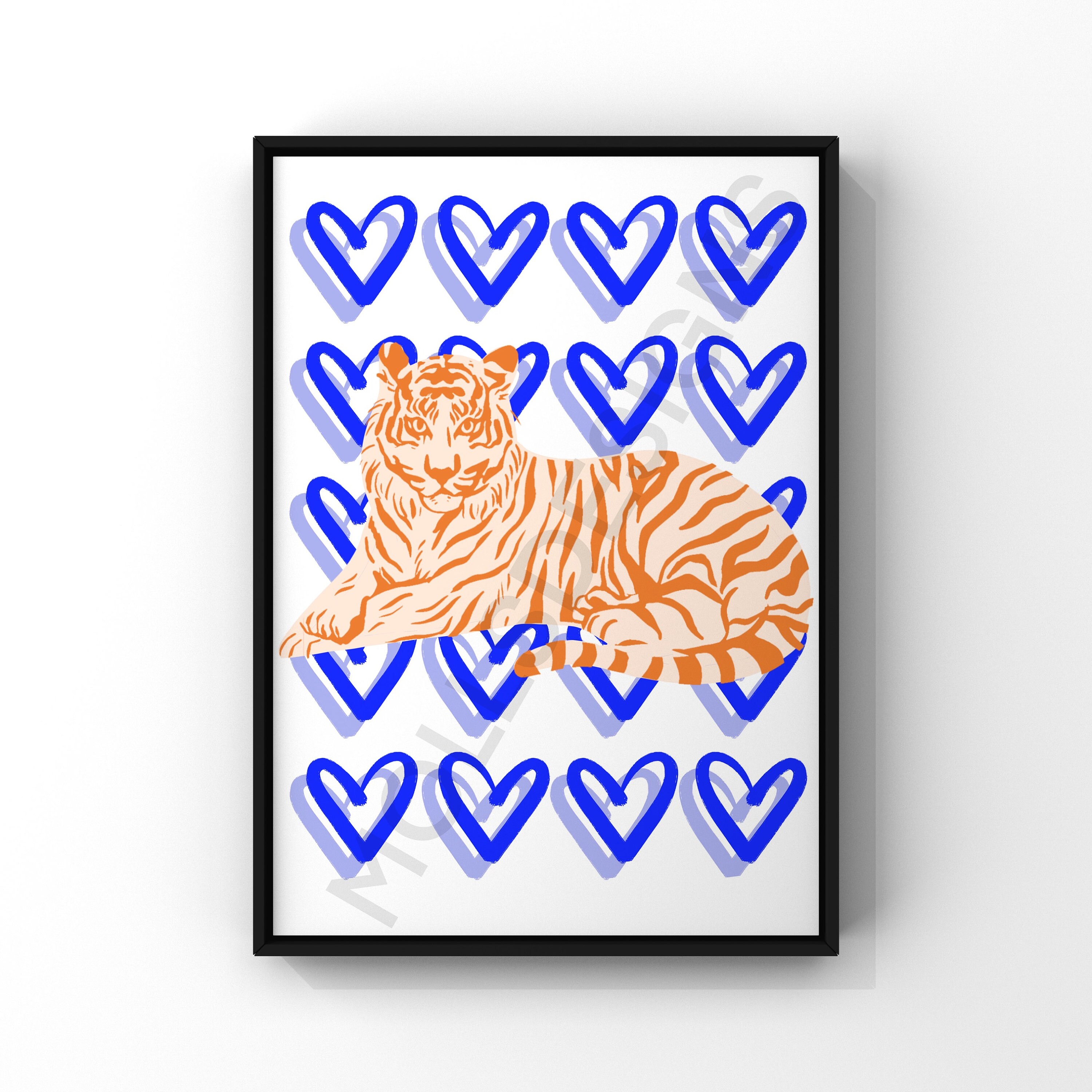 Preppy Blue and Orange Tiger and Heart Abstract digital Download, Preppy  Wall Art, Room Decor, Poster Print, Prints, Preppy, Wall Art 