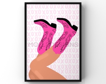 Preppy Pink Cowboy Boots Wall Art Design (Digital Download), Preppy Wall Art, Room Decor, Poster Print, Prints, Preppy, Wall Art