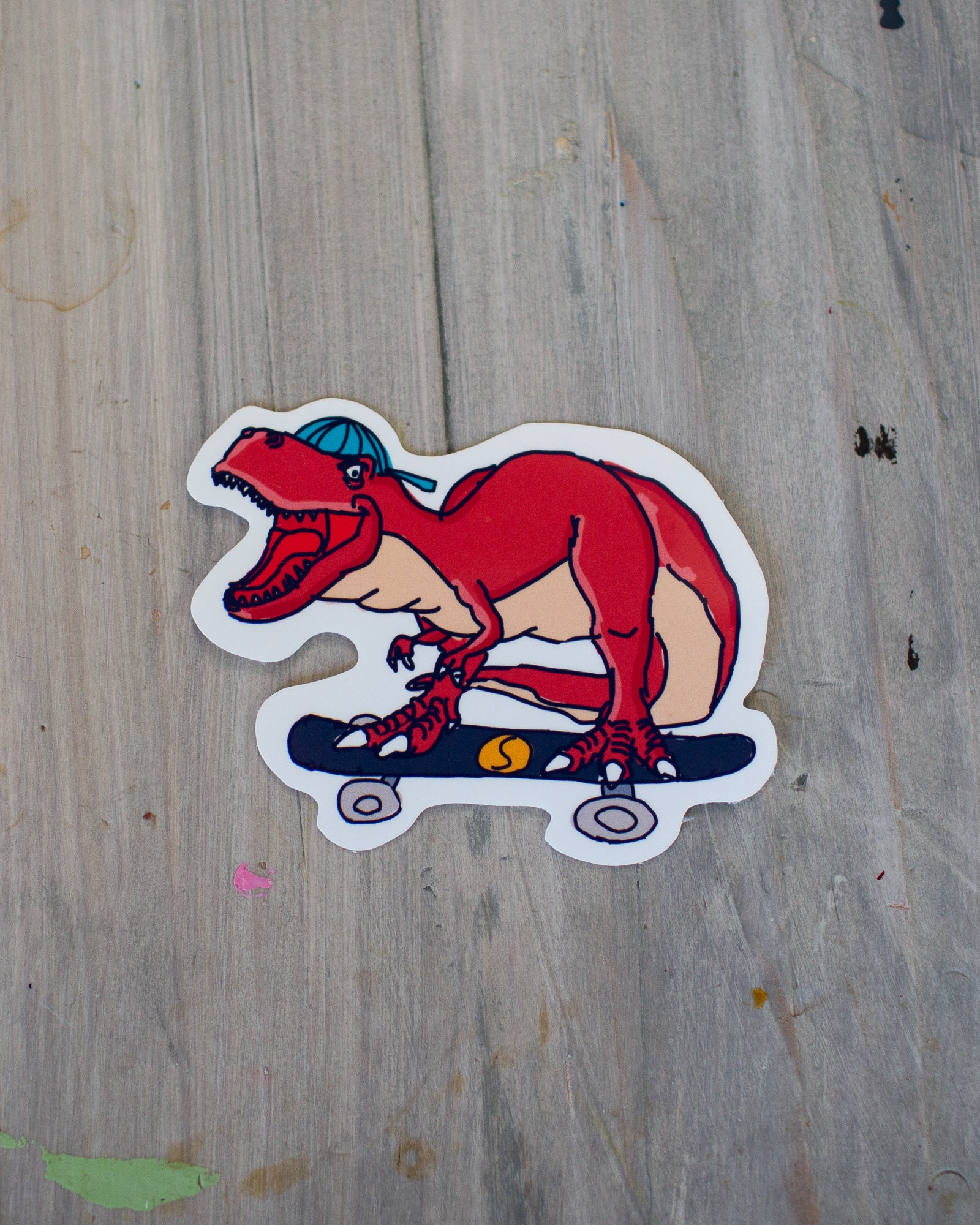 Skateboarding Dinosaur Vinyl Sticker, T Rex Sticker, Dinosaur Sticker