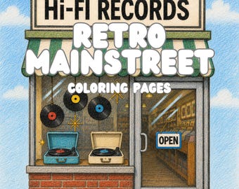 Vintage Storefront Coloring Book | 20 Retro Shops, Main Street Scenes (Digital Download)