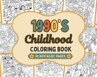 90s Childhood Coloring Book for Adults & Teens | Nostalgic 1990s Memories, Arcade, Mall, Blockbuster | Digital Download