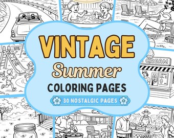 Retro Summer Coloring Book | 1950s Nostalgia, Retro Scenes | Digital Download