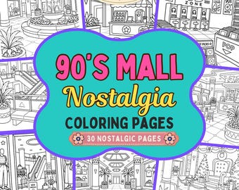 90s Mall Coloring Book for Adults | Nostalgic 1990s Mall Scenes | Food Court, Arcades, CD Stores & Shopping Memories | Digital Download
