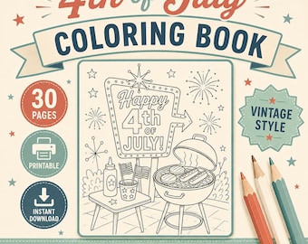 4th of July Vintage Coloring Pages | Retro Americana Printable Coloring Book for Adults | Patriotic PDF Download