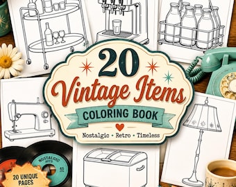 Vintage Items Coloring Book | 20 Retro Household Objects (Digital Download)