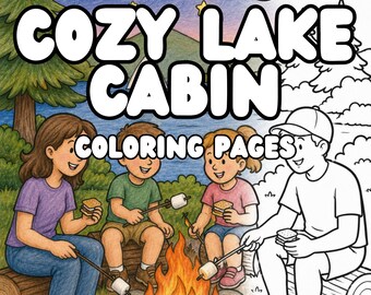 Libro para colorear "Recuerdos acogedores del lago" / Páginas para colorear de cabañas de verano / Escenas relajantes de vacaciones junto al lago / PDF imprimible para adultos y adolescentes