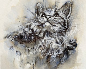 Giclee print of my original ink kitten drawing