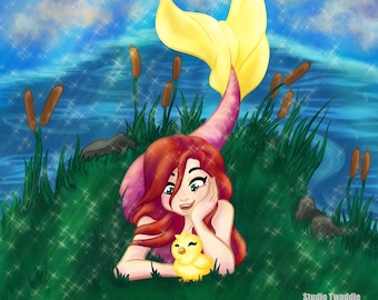 Impression sirène « Chick Fun »/Art/Sirènes/Poussins/Imprimés artistiques/Enfants/Créatures fantastiques/Océan/Art/Imprimés/iPad/Art numérique/