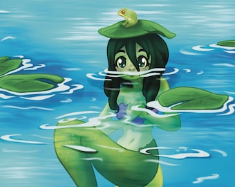 Impression sirène « Grenouille »/Art/impressions/impressions artistiques/sirène/grenouille/créatures fantastiques/impressions 8 x 10/impressions amusantes/art mignon/océan/enfants