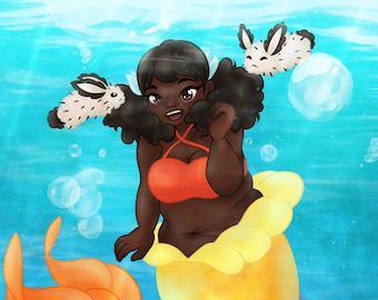 Mermaid print 'Bunny'/Art/Art Prints/Fun Art/Kids/Mermaids/Bunny/Digital Art/iPad/Apple Pen