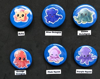 Cephalopods Buttons/Cephalopods/Buttons/Octopus/Squid/Digital Art/Art/Cute Buttons/Pin-back Buttons