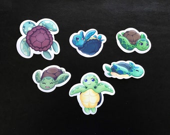 Turtle Stickers/Sea Turtles/Turtles/Green/Stickers/Ocean/Animals/Cute/Fun/Aquatic/Kids/Laptop Decals/Art/Digital Art/iPad