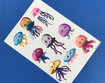 Rainbow Jellies Sticker Sheet/Jellyfish/Rainbow/Art/Kiss-cut Stickers/Sticker Sheet