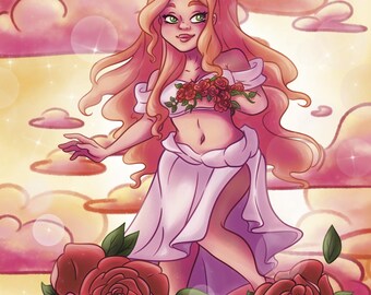 Aphrodite (with/without roses)/Greek Goddess of Love/Greek/Goddess/Love/Print/Art/8.5"x11"Print