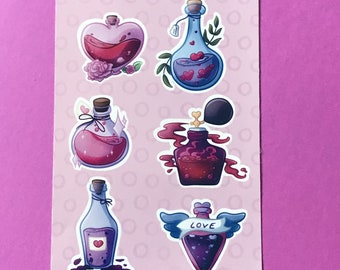Love Potion Sticker Sheet/Stickers/Kisscut Stickers/Valentine's Day/Love Potion/Love