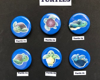 Turtle Buttons/Turtles/Buttons/Round Buttons/Pinback Buttons/Art/Cute Art/Digital Art/Ocean/Animals