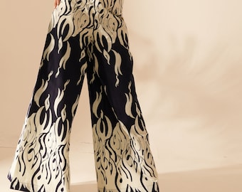 Wide legged pants, high waisted trousers, block African print, palazzo pants, loose trousers for women