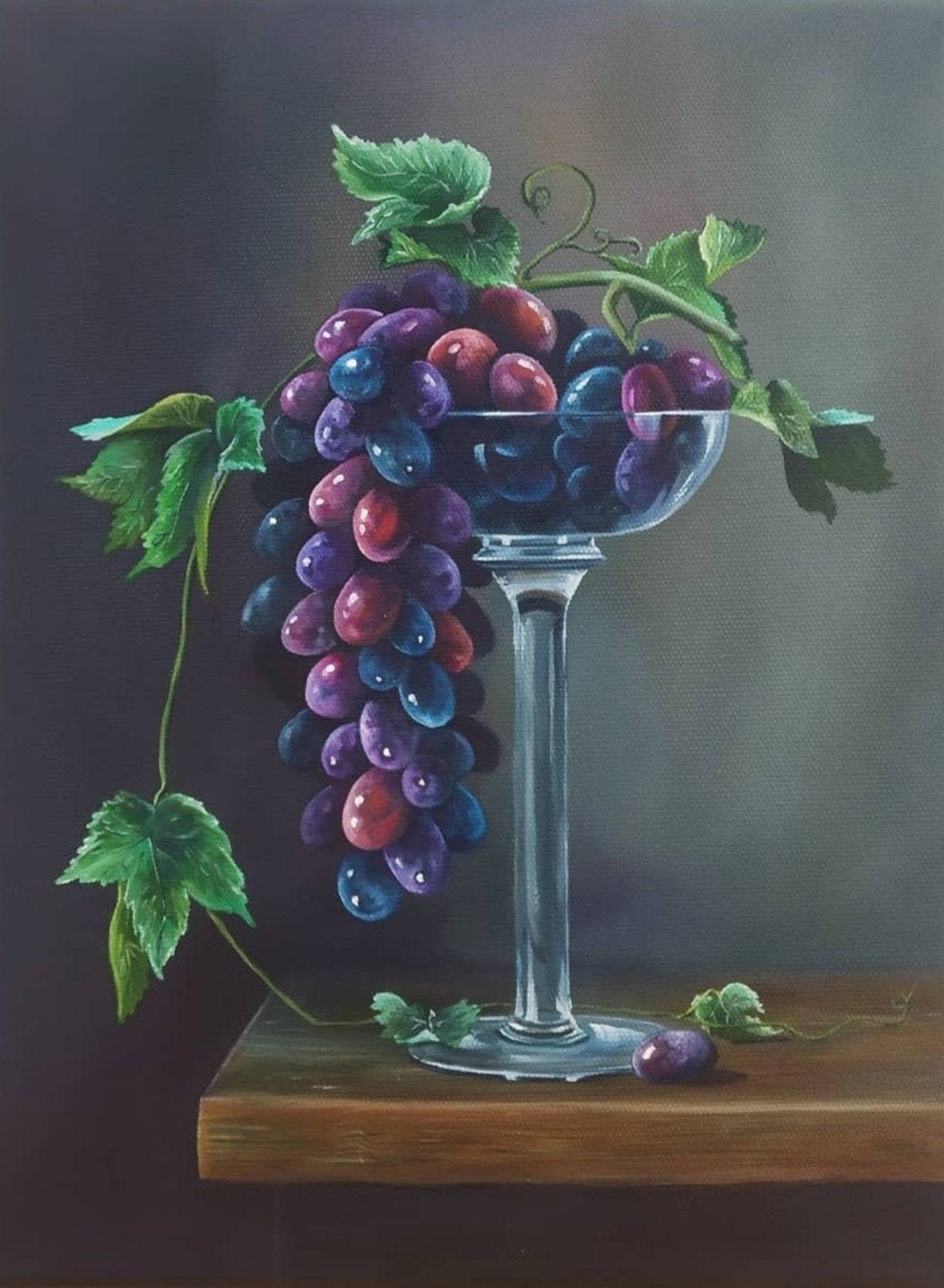Grape Bunch of grapes Oil painting Grapes in a glass Etsy