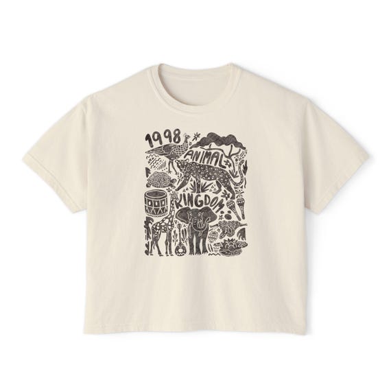 Animal Kingdom est 1998 Women's Boxy Tee, Relaxed Fit Top, Vintage Animal Kingdom