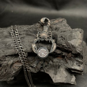 925 Sterling Silver Scorpion Necklace: Zircon Stone Scorpio Zodiac Pendant