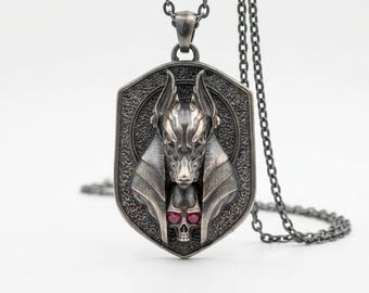 Anubis Pendant, Egyptian God Necklace, Gothic Mythology Jewelry,