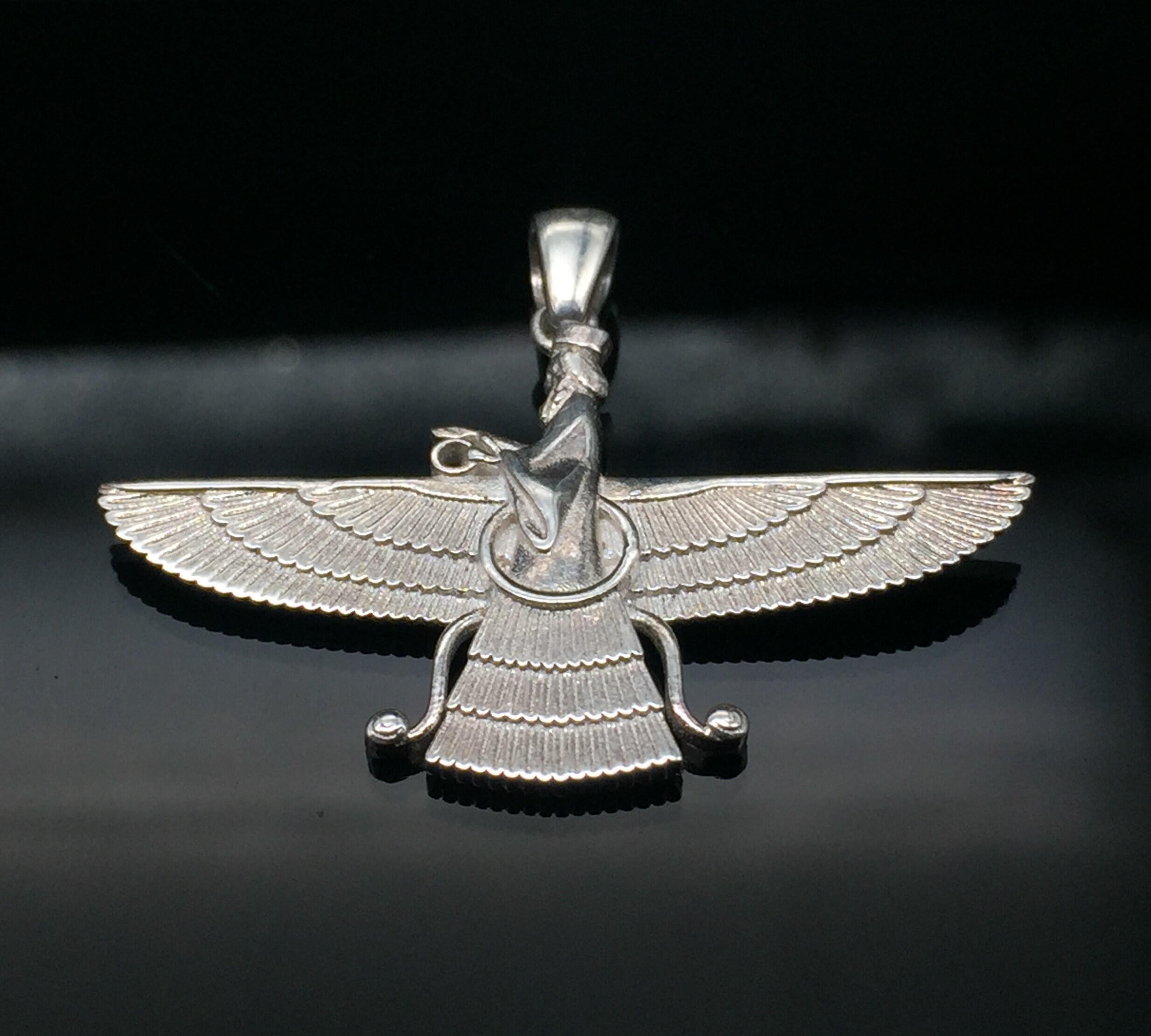 Ahura Mazda Silver Necklace, Farvahar Pendant, Ancient Persia Necklace