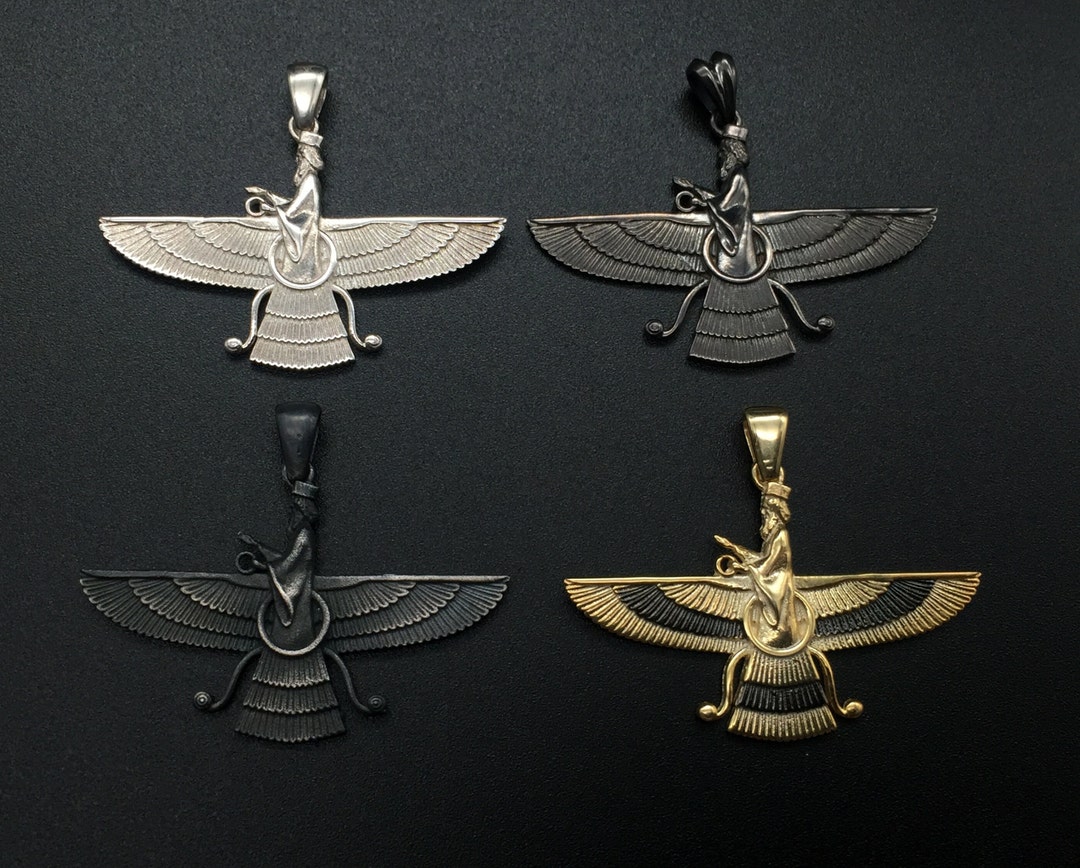 Ahura Mazda Silver Necklace, Farvahar Pendant, Ancient Persia Necklace