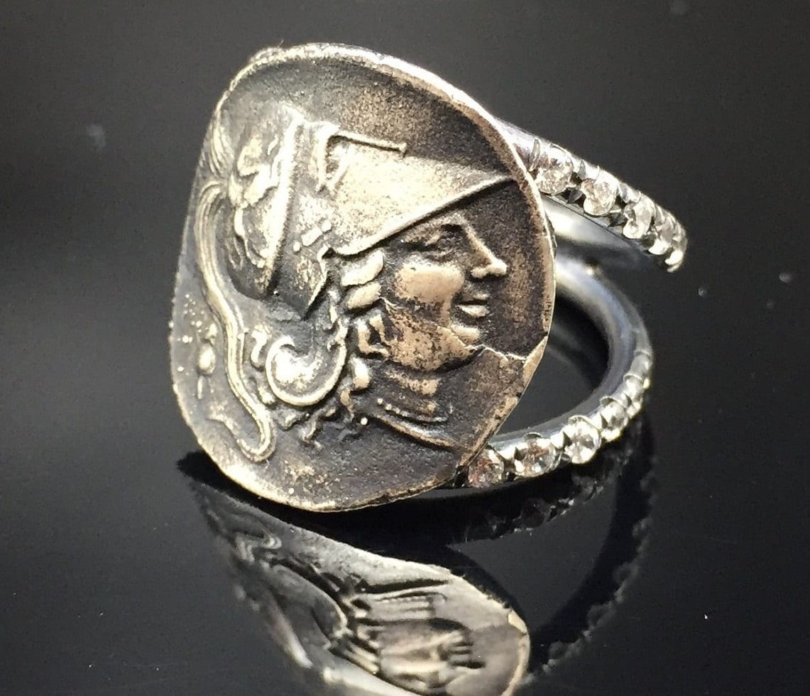 Athena Silver Coin Ring: Handcrafted Sterling Owl, Greek Mythology Jewelry
