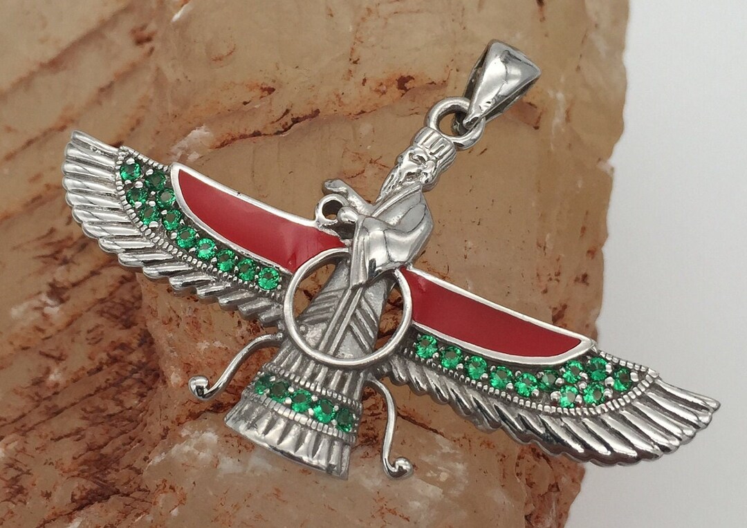 Ahura Mazda Silver Necklace Handcrafted, Ancient Persian Symbol