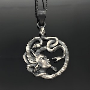 Medusa Pendant.. Snake Pendant. Greek. Perseus, Athena Mythology 925 Sterling Oxidized Silver