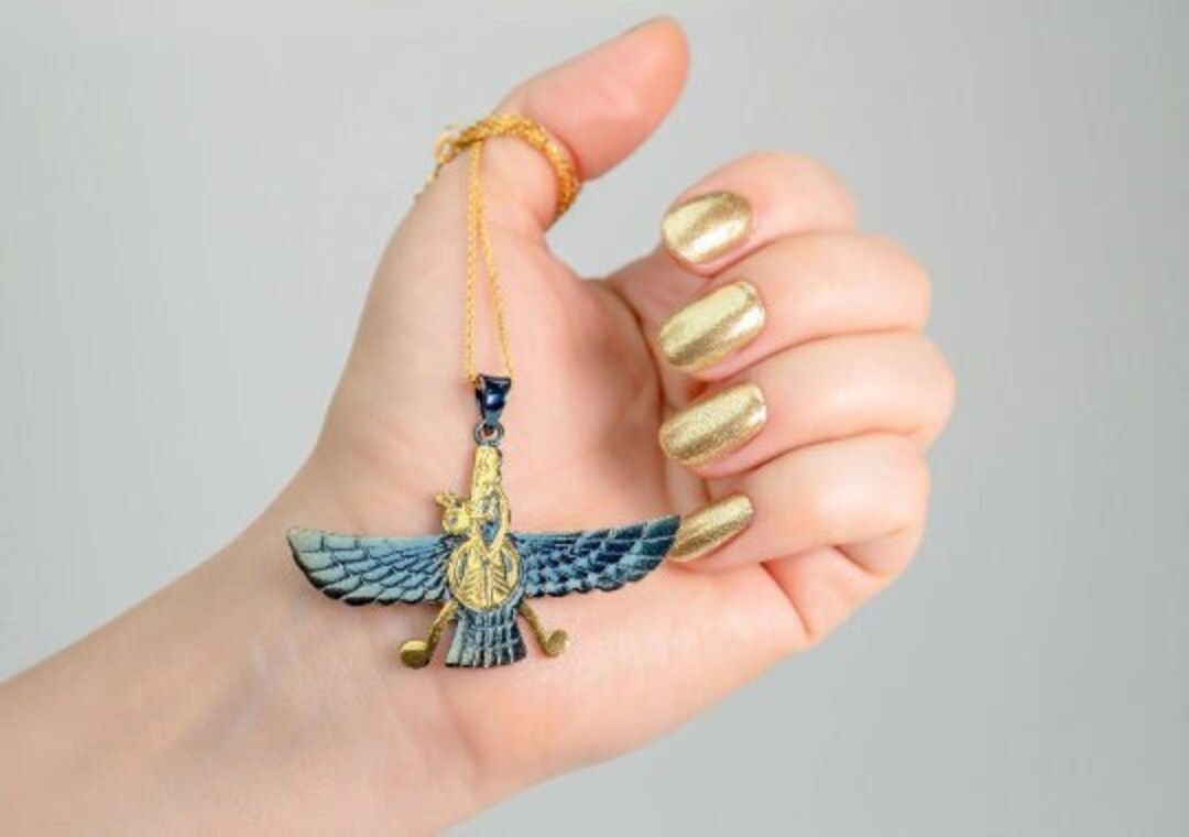 Ahura Mazda Farvahar Necklace, Ancient Persian Symbol, Zoroastrian
