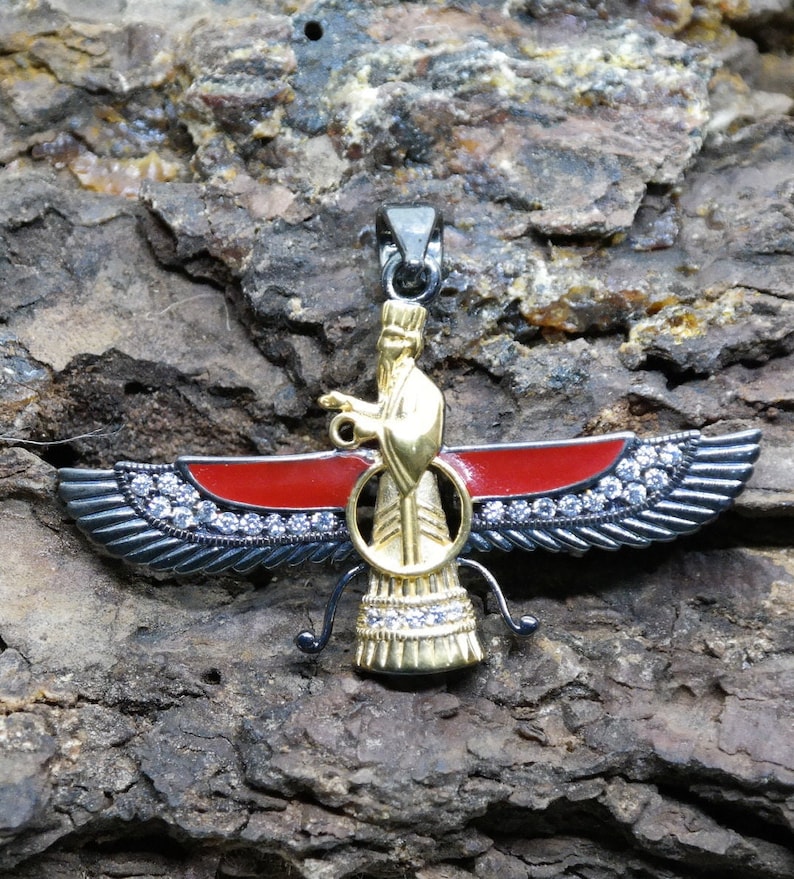 Ancient Persian Ahura Mazda Necklace Farvahar Zoroastrian Etsy