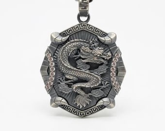 Mystic Dragon Pendant: Sterling Silver Necklace with Zircon Stones