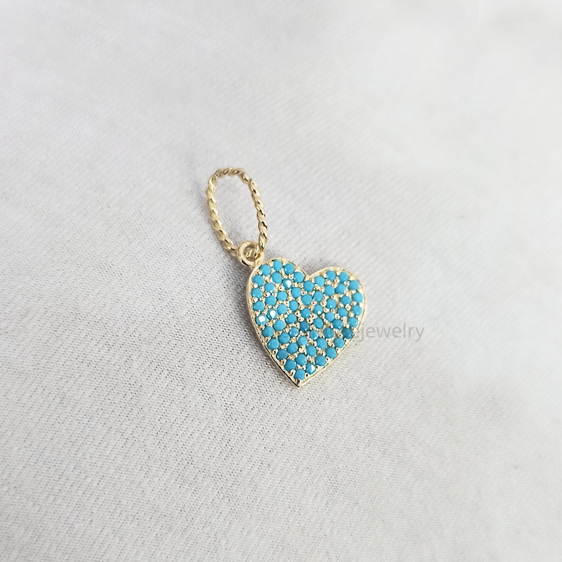 14k Yellow Gold Handmade Turquoise Heart Shape Vintage Charms Pendant 14k Heart Charms 14k Gold Heart Charms Jewelry