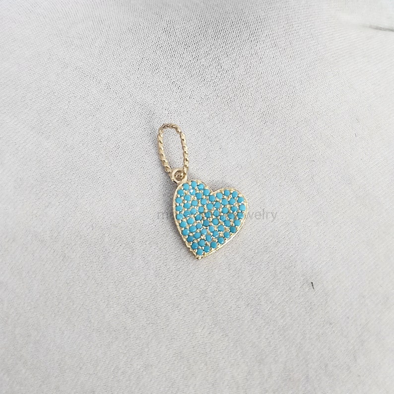 14k Yellow Gold Handmade Turquoise Heart Shape Vintage Charms Pendant 14k Heart Charms 14k Gold Heart Charms Jewelry
