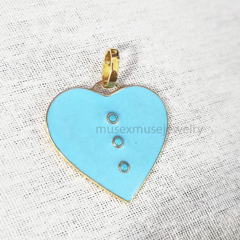 925 Silver Turquoise Enamel Heart Shape Initial Solid Sterling Silver Pendant Necklace Jewelry Turquoise Heart Pendant