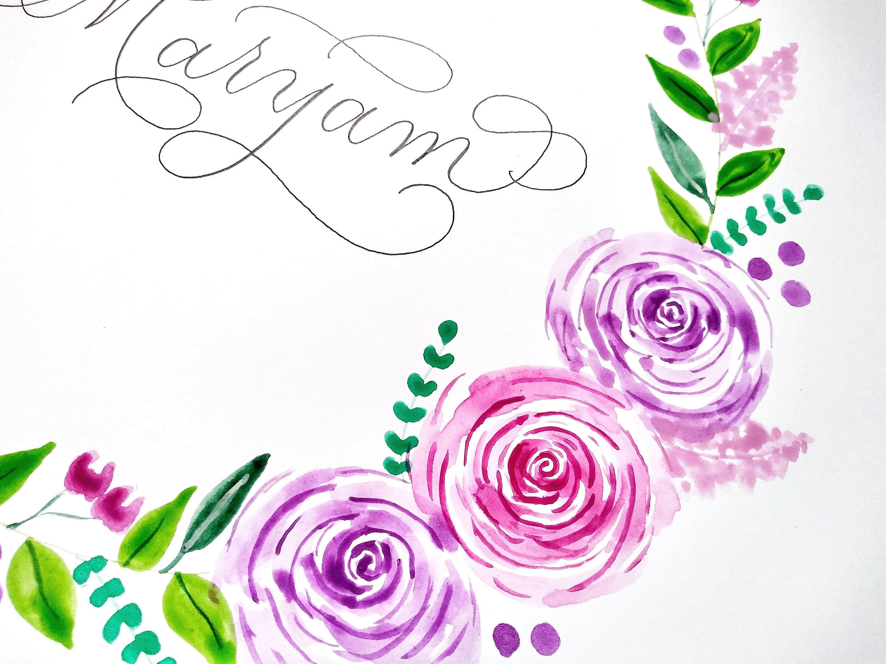 Personalised Watercolour Floral Wreath Calligraphy Name - Etsy.de