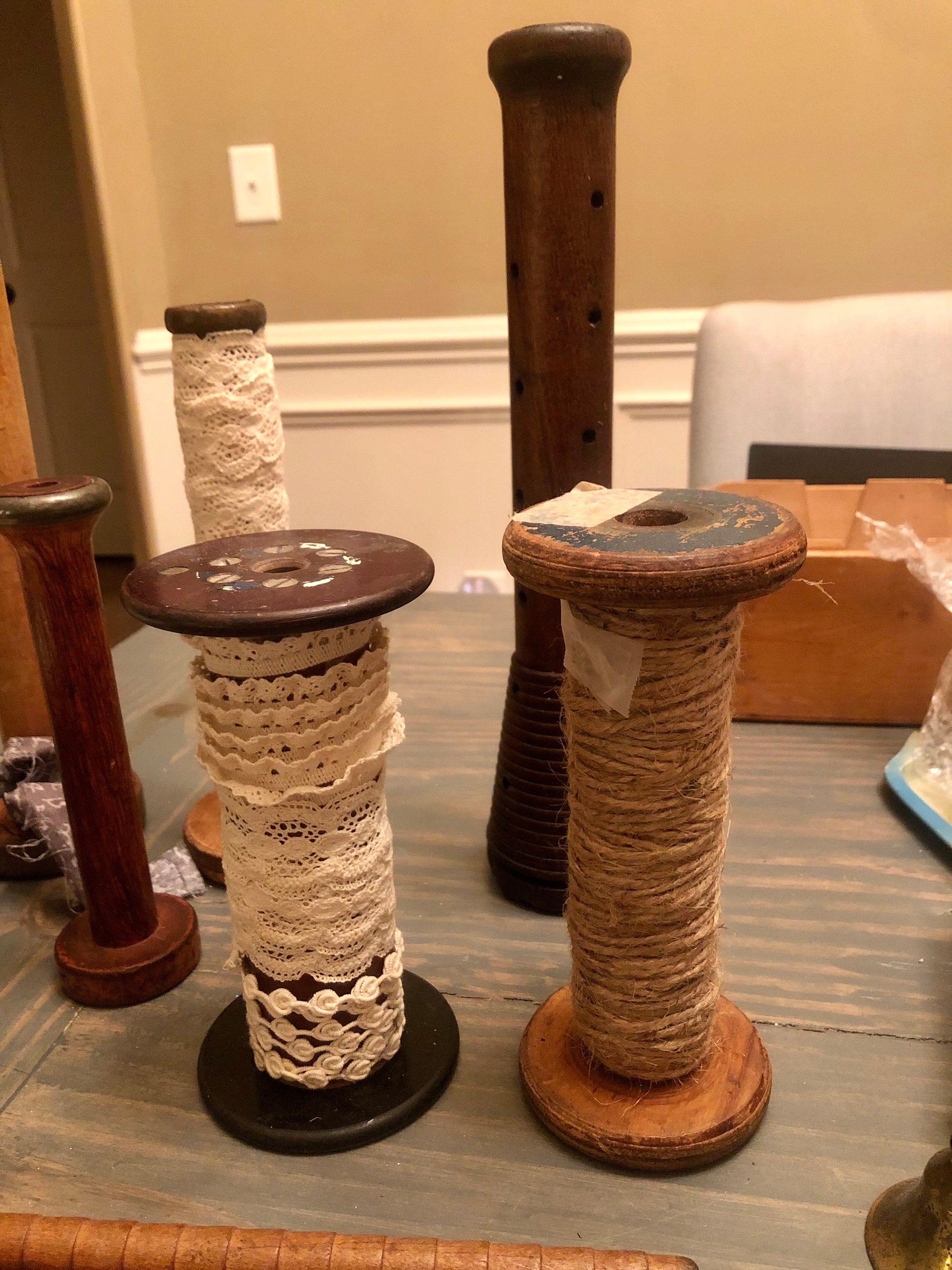 11 Vintage Wooden Bobbins/Spools Etsy