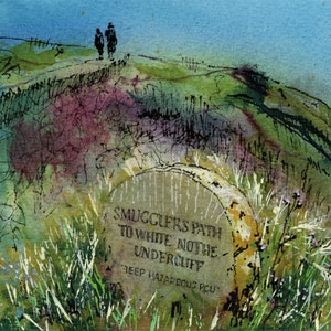 Sous la falaise de White Nothe, Dorset : carte de voeux et impression d'art