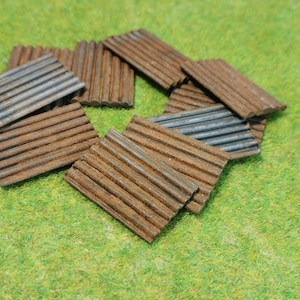 10 pieces of model building corrugated sheets painted with real rust (rusty) or unpainted in 1/87 or 1/72