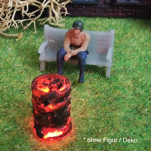 Brennendes Fass Tonne Feuertonne mit LED inkl. Brandflackern Feuer Effekt als BAUSATZ für 1:87 (Spur H0) oder 1/110 (Spur TT)