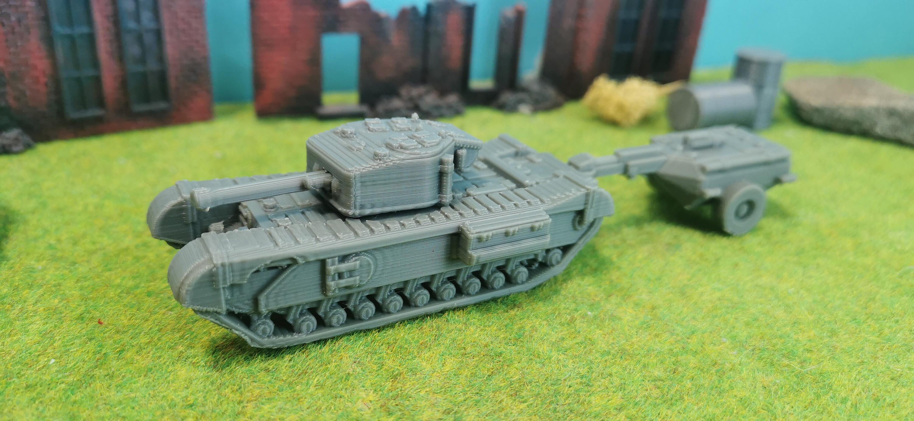 Churchill Flame Tank "Crocodile" with Trailer WW2 Tank Kit | 28 mm / 20 mm / 15 mm Wargaming | Scale 1/100 1/87 1/72 1/64 1/56 1/48