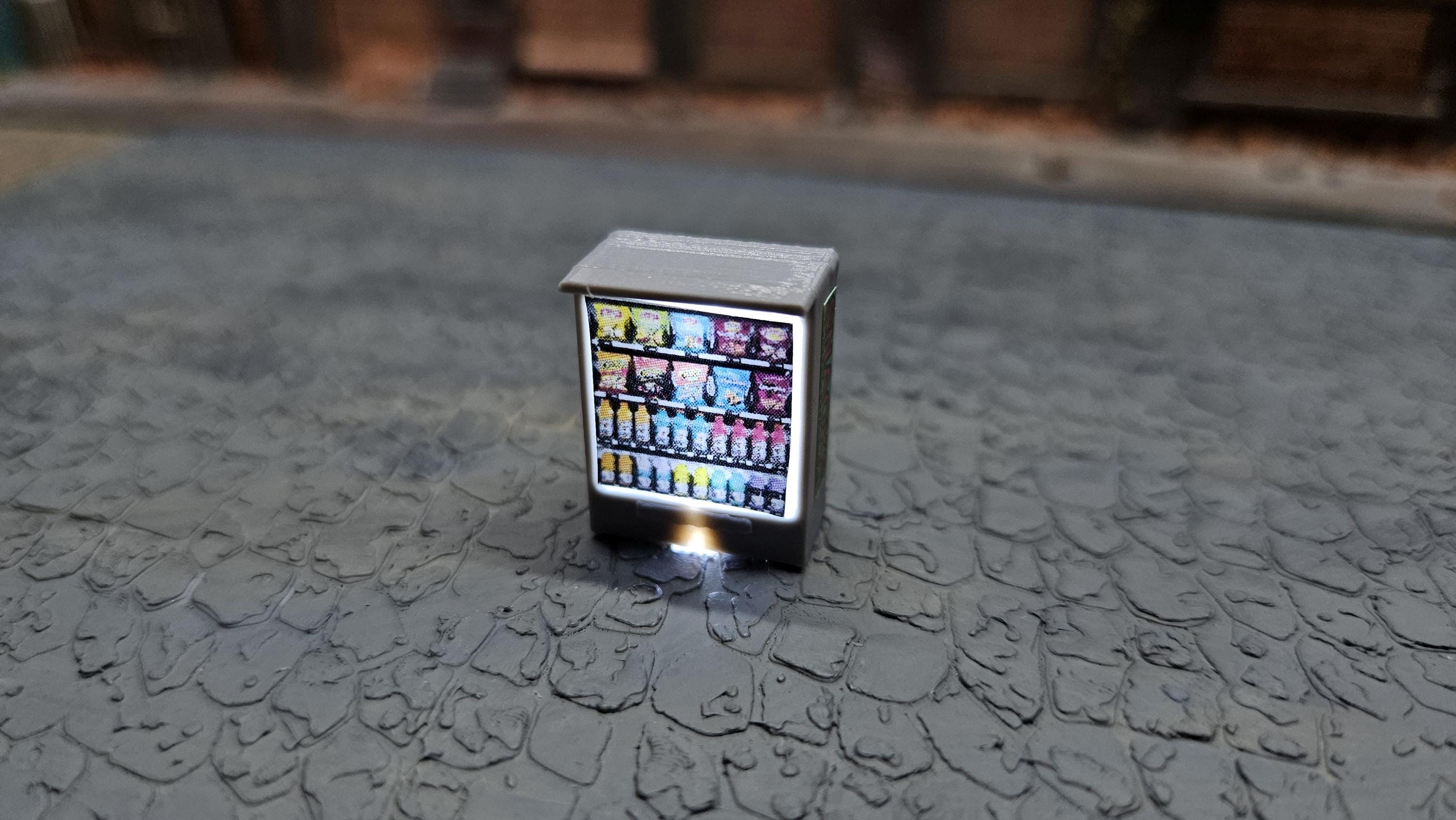 H0 Scale (1:87) Illuminated Snack Vending Machine Model - Includes LED Light & Decal, 3D-Scale Brand