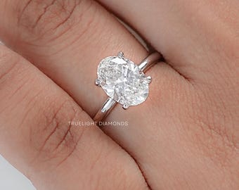 Oval Cut CVD Diamond Solitaire Engagement Ring / 14K Solid Gold Anniversary Ring / Claw Prong Set Lab Grown Diamond Customized Ring For Her
