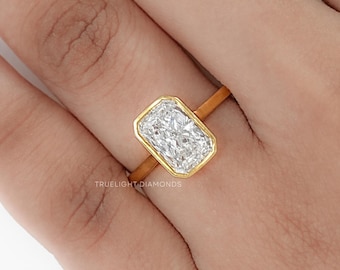 Radiant Cut Lab Diamond Engagement Ring / Bezel Set Solitaire Wedding Ring / 14K Solid Gold Bridesmaid Ring / CVD Diamond Personalized Ring