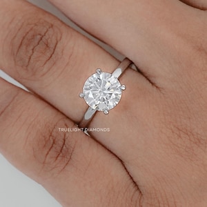 Round Cut Lab Grown Diamond Solitaire Ring / 0.50 To 3.00 CT EF-VS Diamond Engagement Ring / Conflict Free Diamond Wedding Ring For Her